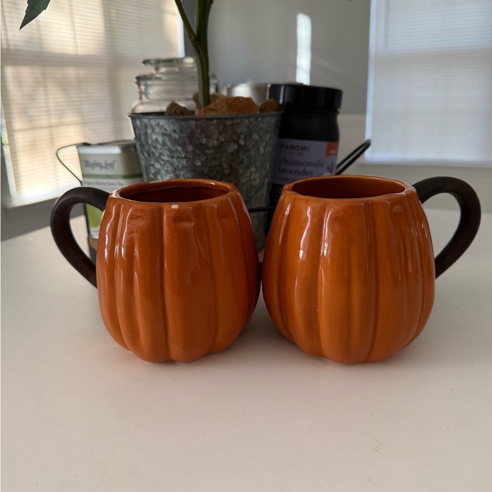 Target Pumpkin-Style Orange Mugs with Black Handles